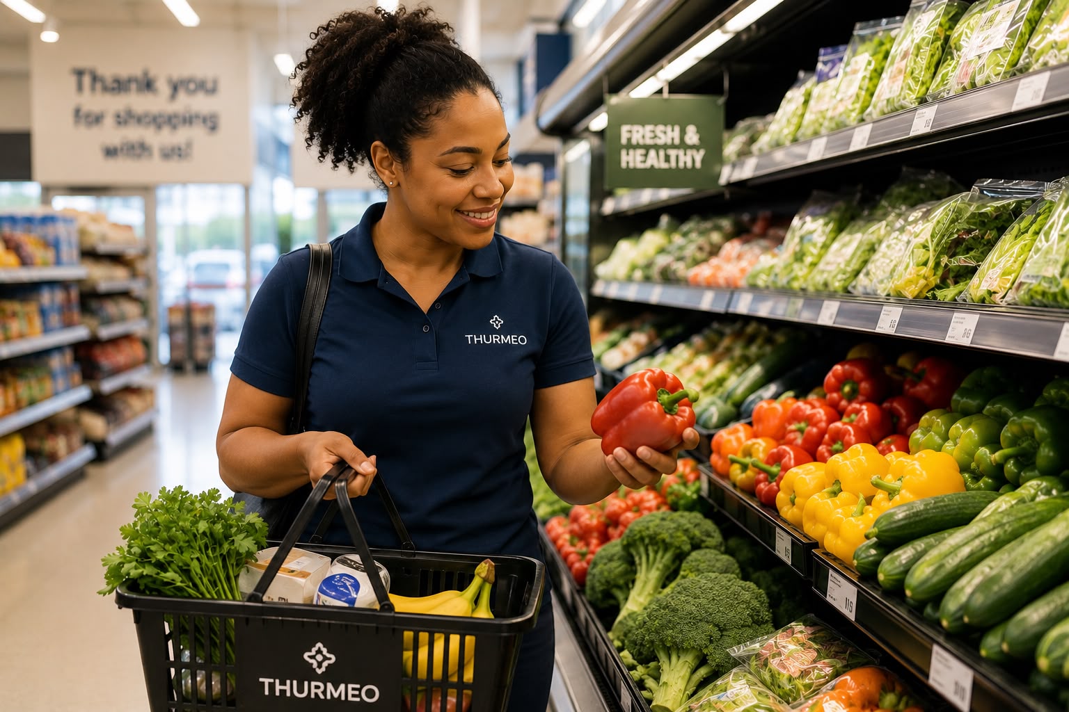 Thurmeo caregiver assisting with grocery shopping and errands